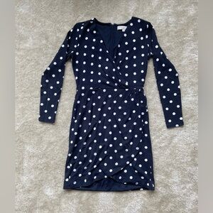 LOFT Dark Blue Polka Dot Faux Wrap Dress